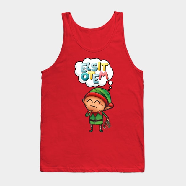 CHRISTMAS KAWAII ELF: Mistletoe Anagram Solver Tank Top by Jake, Chloe & Nate Co.